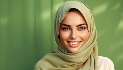 Wall Mural - Beautiful smiling Middle Eastern, Arab woman. Copy space.