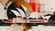 Contemporary style minimalist artwork collage illustration of Sydney Opera House. Ai generative.