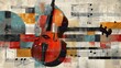Classical musical instruments on  background with music notes. Artistic illustration. Ai generative.