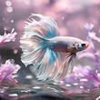 amazing pale lavender color  Bette fish male with beautiful long fins posing against  light background. close up. Dreaming concept. Ai generated