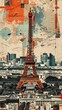 Contemporary style minimalist artwork collage illustration of Tour Eiffel Paris. Ai generative.
