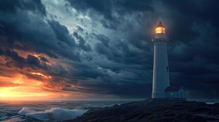 Wall Mural - Lighthouse in a thunderstorm