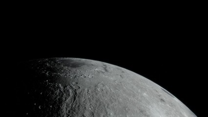 telescopic detailed shot of the moon rolling in outer space
