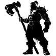 Silhouette orc mythical race from game with big hammer black color only