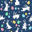 Easter bunny trendy pattern. Minimalist holiday characters, cute stylized rabbits, illustration background