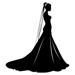 Silhouette the bride woman full body black color only