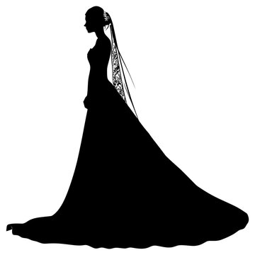 Silhouette the bride woman full body black color only
