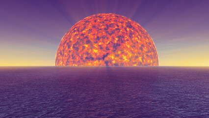 Wall Mural - big sun in sea horizon illustration