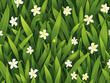 Pattern background of grass with white flowers. Spring concept artwork