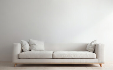 Wall Mural - white concrete mock up wall with modern sofa ai generated