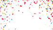 Confetti background. Colorful confetti on white background. Vector illustration.