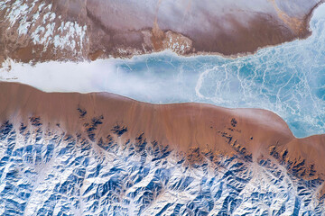 Wall Mural - frozen lake water, desert land feature, china.