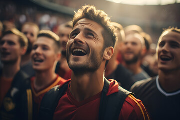 Wall Mural - Soccer fans singing their national anthem in stadium before match