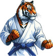 Tiger in kimono training taekwondo and karate 
