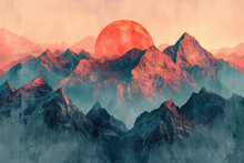 Artistic Representation Of A Mountain Range, Using Abstract Geometric Shapes And A Cool Color Palette, Reflecting Nature's Majesty