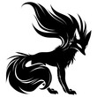 Silhouette Nine Tailed Fox black color only full body body