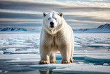 Front View Picture of a Large Polar Bear on Drift Ice, created with Generative AI technology