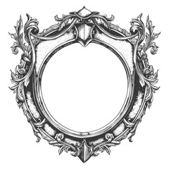 Wall Mural - circle shape shield element with old engraving style