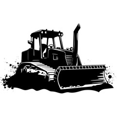 Silhouette Bulldozer construction heavy machine equipment black color only