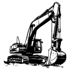 Wall Mural - silhouette excavator heavy construction equipment black color only