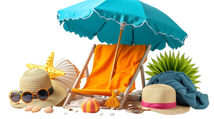 Wall Mural - summer fun with umbrella and  accessories isolated on white background png