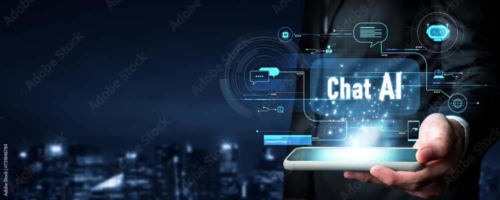 Human interact with AI artificial intelligence virtual assistant ...