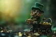 A leprechaun building a tiny wagon to carry pots of gold around in.