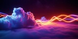 Fototapeta Do przedpokoju - 3d render. Abstract background of illuminated cloud and glowing neon lines. Fantastic wallpaper, Generative AI