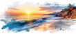 Picturesque landscape of seaside during sunset. illustration, travel and holidays concept