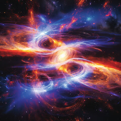 galactic collision art. artistic representation of a cosmic collision in a vibrant galaxy.