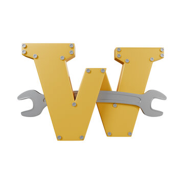 Letter W with Wrench 3d illustration