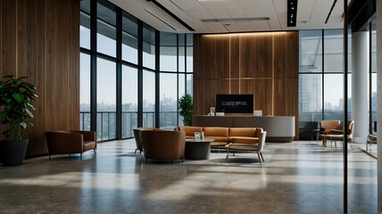 Reception area of a tech professional office space building from Generative AI