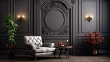Fototapeta Uliczki - Classic living room interior design in dark colors.	