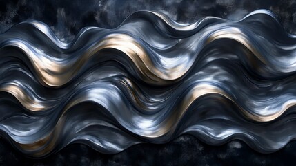 Abstract silver black acrylic painted fluted 3d painting texture luxury background banner on canvas - Silver waves swirls. Decor concept. Wallpaper concept. Art concept. 3d concept.