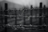Fototapeta Do akwarium - barbed wire fence, Barriers, and Boundaries, A Close-Up of Barbed Wire Against a Blurred Background, The Edge of Freedom, A Detailed View of Barbed Wire in Fenced Area, Lines of Defense, generative a