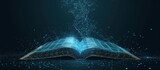Fototapeta  - Futuristic technology low polygonal glowing open book isolated on dark background. AI generated