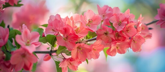 Poster - A stunning close-up capturing the beauty of pink blossoms on a flowering plant branch, adding a delightful touch of magenta to the tree.