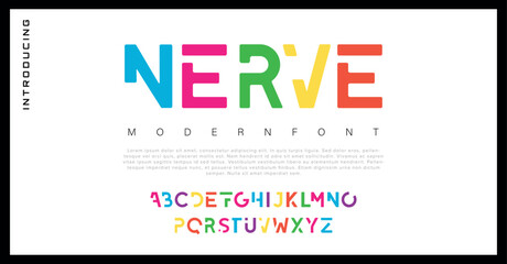 Wall Mural - Never Modern Minimal abstract alphabet fonts. Typography technology, electronic, movie, digital, music, future, logo creative font. vector illustration
