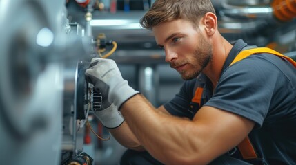 Aufkleber - A plumber installing the system. Generative AI.