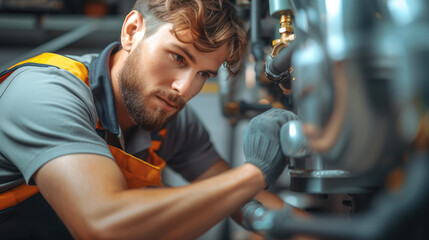 Aufkleber - A plumber installing the system. Generative AI.