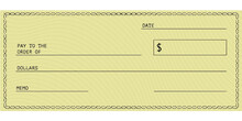 Bank Check, Vector Blank Money Cheque, Checkbook Template With Guilloche Pattern And Fields. Currency Payment Coupon, Money Check Background