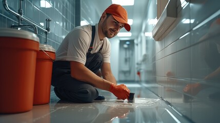 Aufkleber - A plumbing specialist working, Professional repairman installing water tap in bathroom. Generative AI.