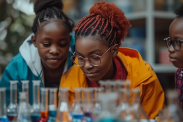 young students learning science with educator, laboratory setting, engaging in hands-on experiment, 