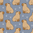 Seamless pattern with cute сartoon capybara on gray - funny animal background for Your textile and wrapping paper design