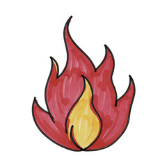 Marker Fire Flame Isolated Hand Draw.