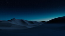 Desert Landscape With Sand Dunes And Blue Gradient Starry Sky. Empty Modern Wallpaper.