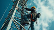 © Adstuve - Telecommunications Worker Ascending a Tower