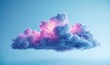 3d rendering, abstract blue cloud glowing from inside with pink neon light, isolated on pastel blue background. Stormy cumulus, Generative AI