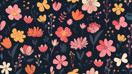 Wall Mural - Cute flower, doodle, seamless pattern background. Generative Ai