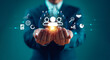 © MT.PHOTOSTOCK - Hr, human resources concept. Customer Relationship Management CRM. Businessman hand, global network client service. Analytics automation Ai technology. Business big data partner solution development